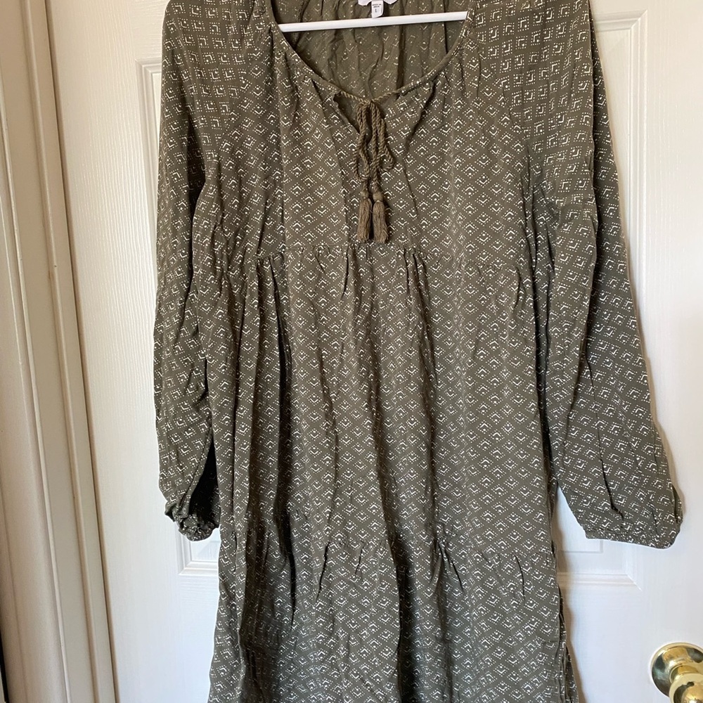 Olive Green Patterned Dress